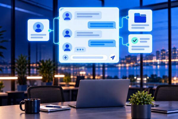 Internal chat with agents, files and links to your tasks
