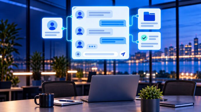Internal chat with agents, files and links to your tasks