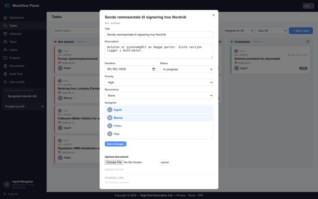 A single task with description, assignees and changelog.