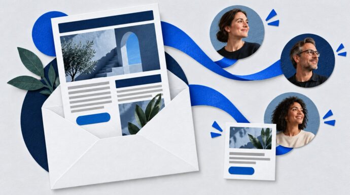 Illustration of a newsletter reaching its recipients